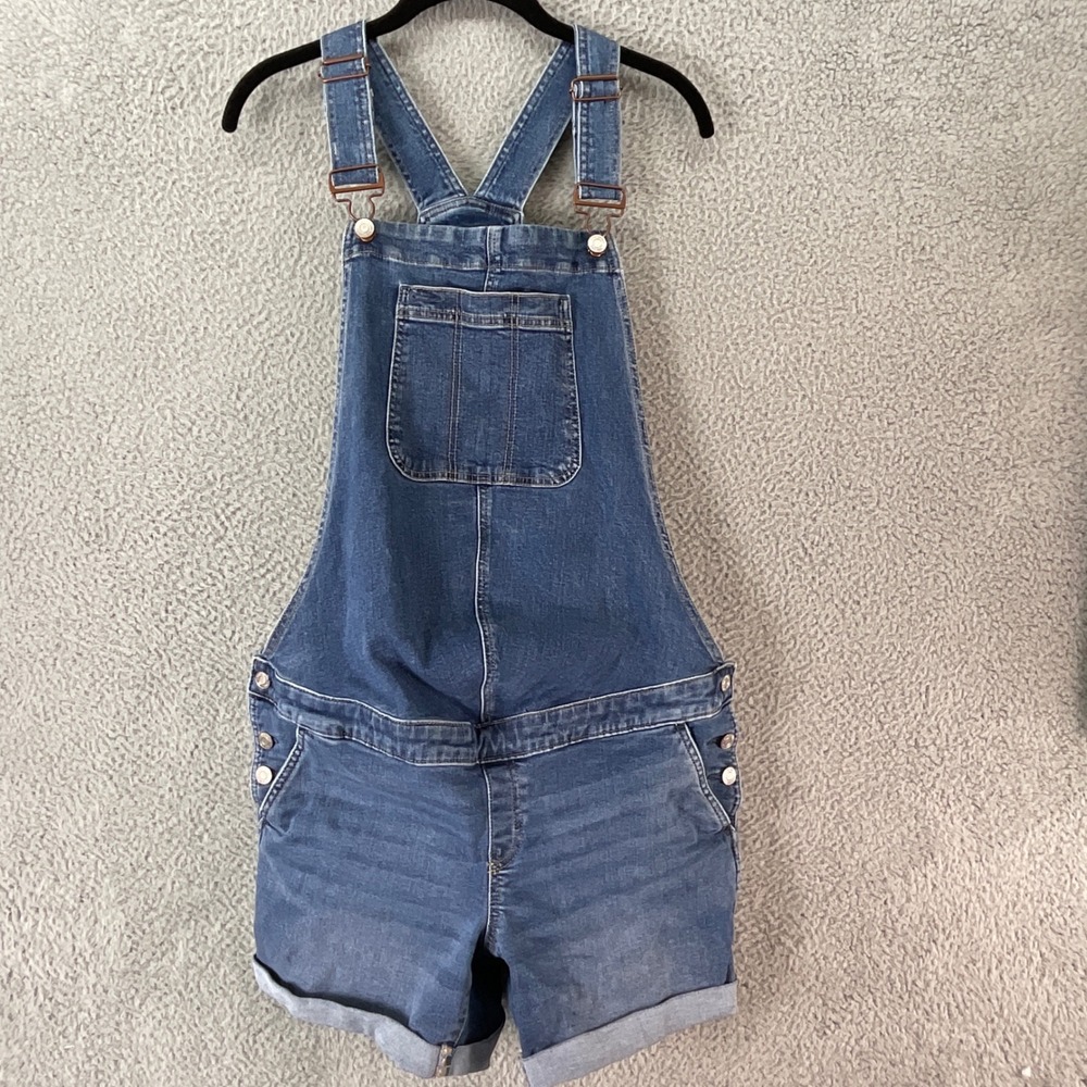 Gap Denim Bib Shortalls Maternity Womens Size M Blue Excellent Cuffed Stretch